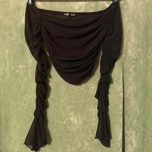 SHEIN Sheer Black Ruched Mesh Off Shoulder Top -M